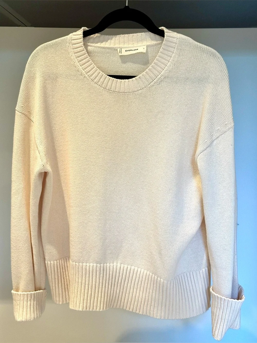 Everlane Cream Cotton boxy Crewneck Sweater Size Small